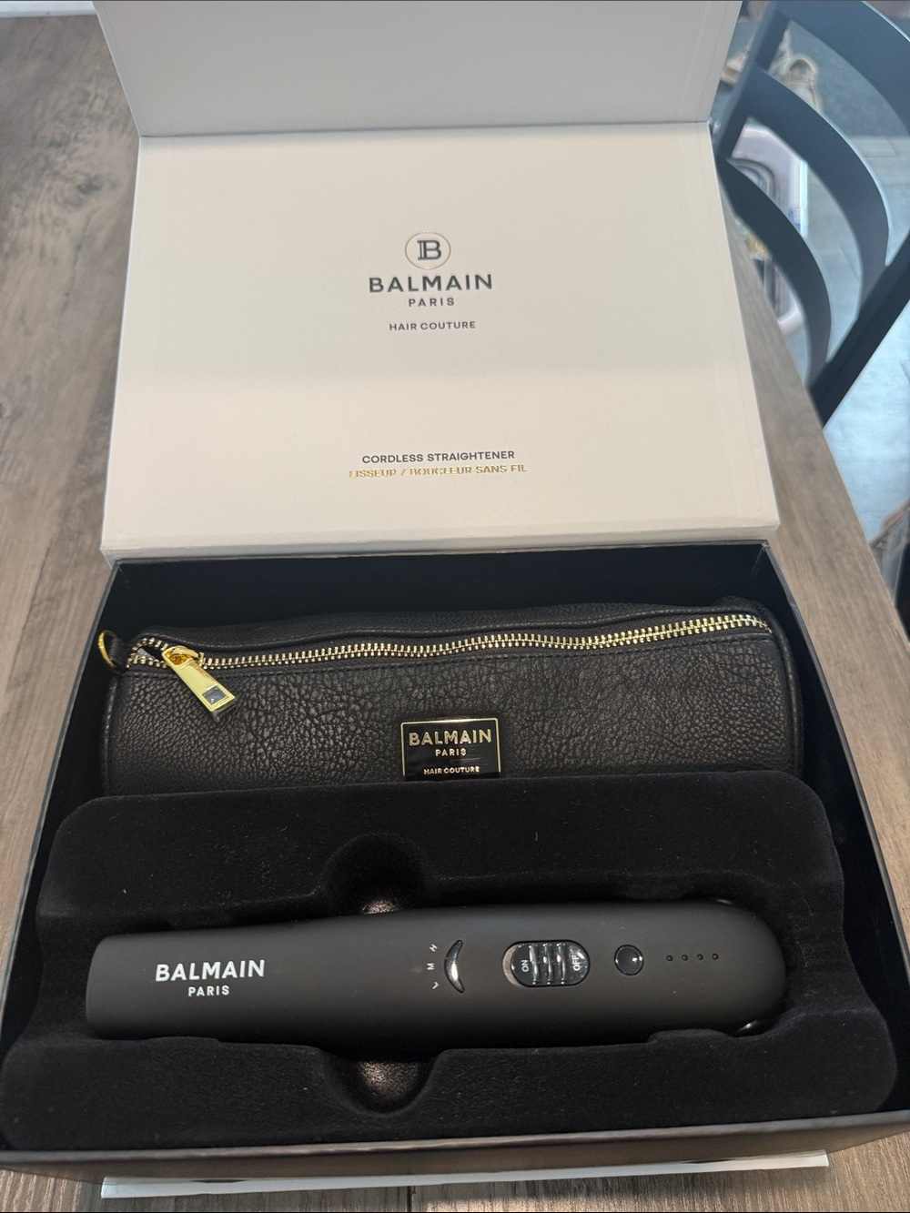 Balmain Black Cordless Hair Straightener with Gold-Accented Pouch